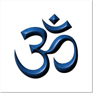 Blue wooden yoga Om symbol Posters and Art